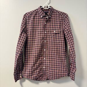 GAP Men's Red and Blue Checkered Button-Down Shirt Small staining